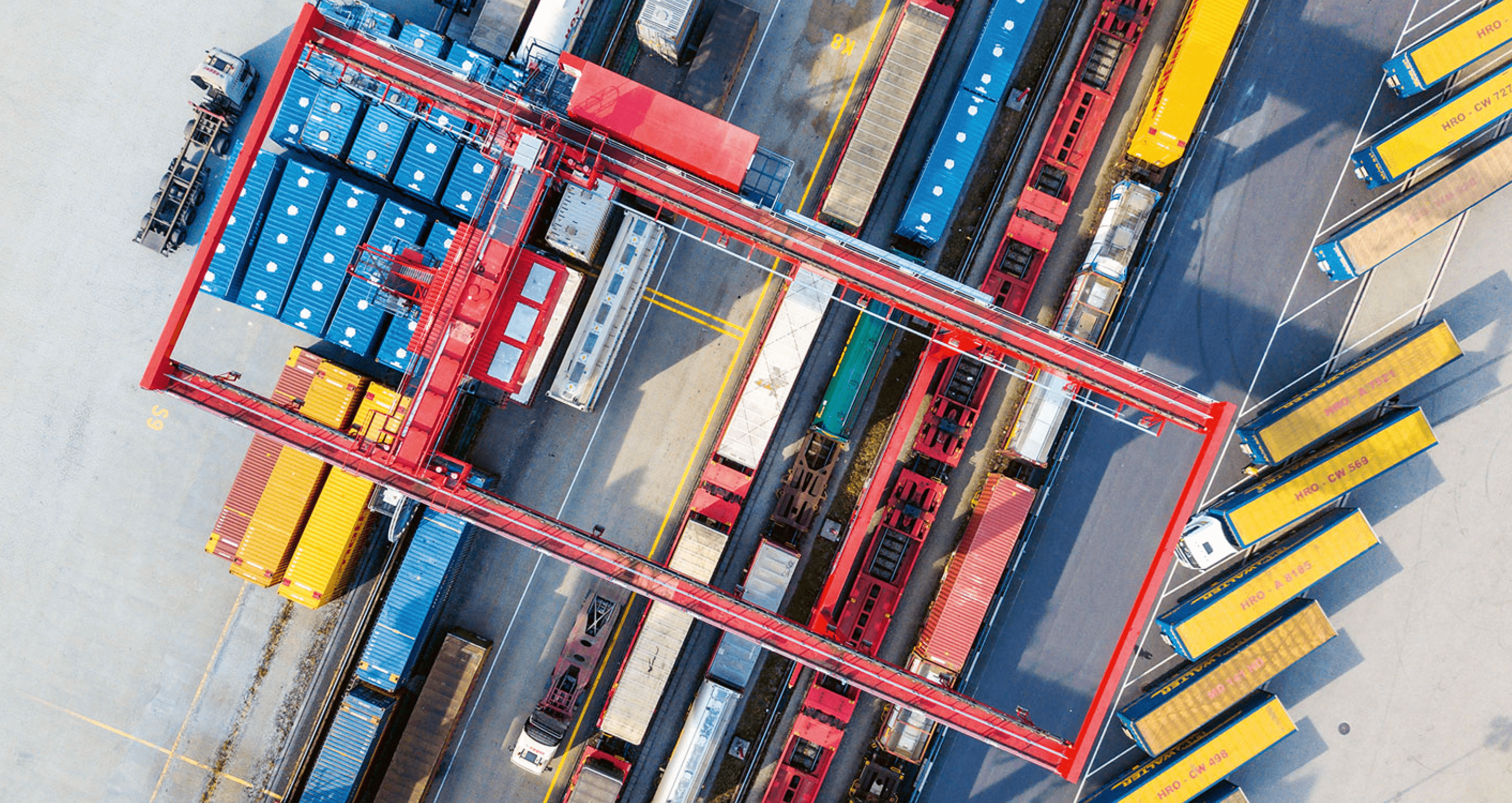 Aerial view of shipping port with containers