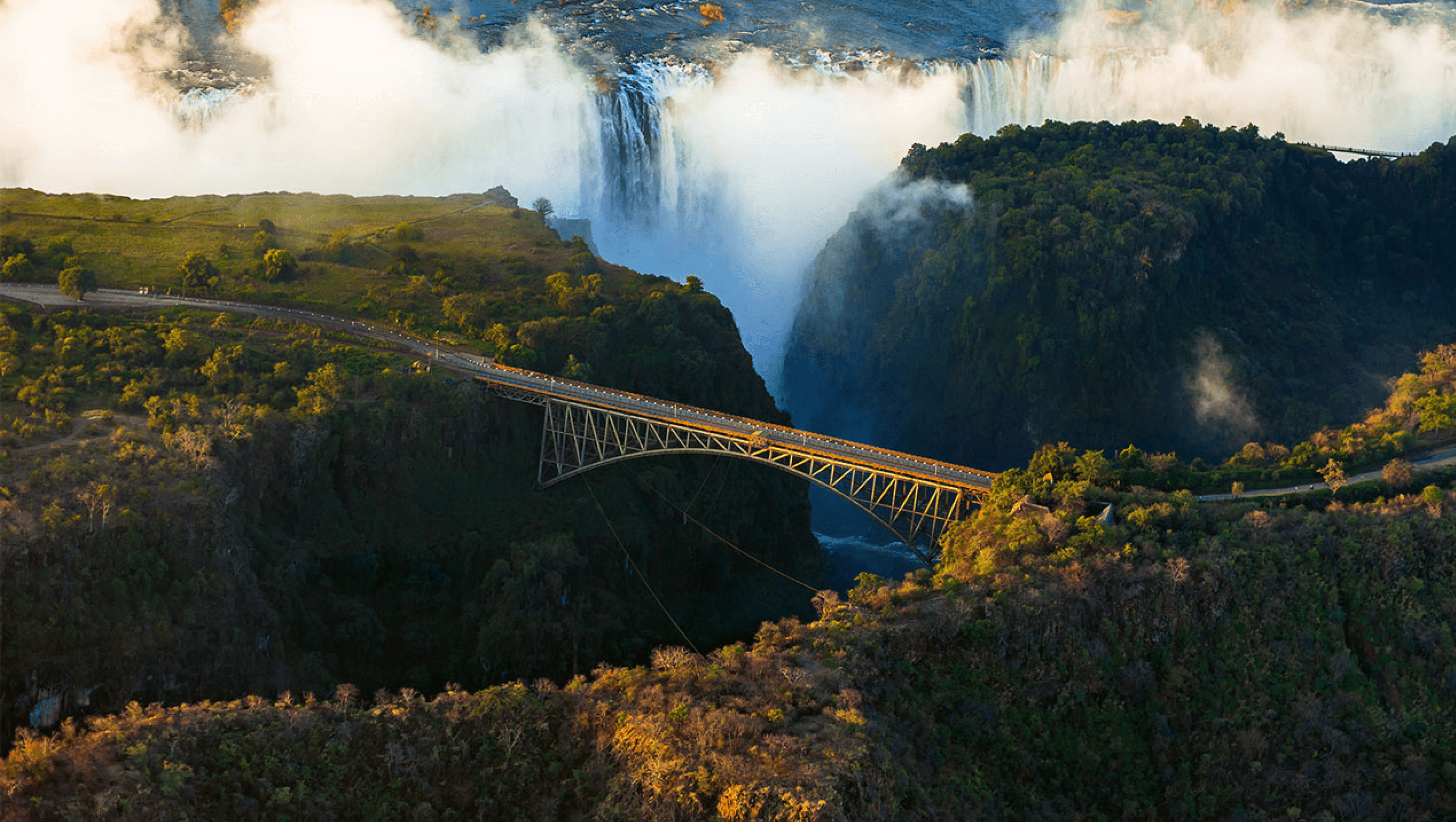 Victoria Falls bridge and waterfall
